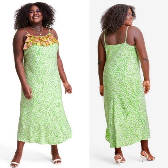 RIXO green floral animal print slip dress size M XS Medium or L Large NWT - Picture 3 of 11